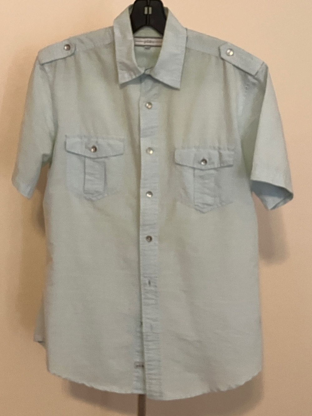 PD&C Light Blue Mint Safari Shirt Small Epaulets Dual Flap Pockets SS